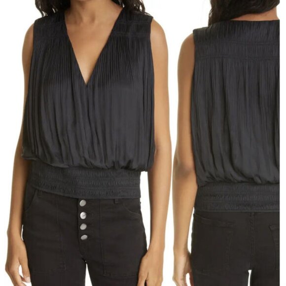 NEW Frame Pleat V-Neck Top in black size L